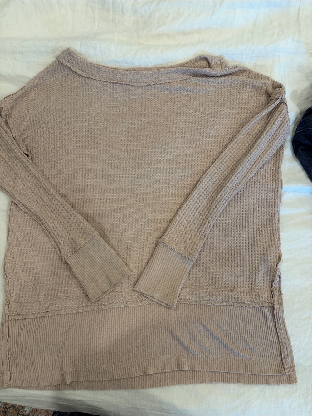 Light Taupe Women's Waffle-Knit Long Sleeve Lightweight Sweater